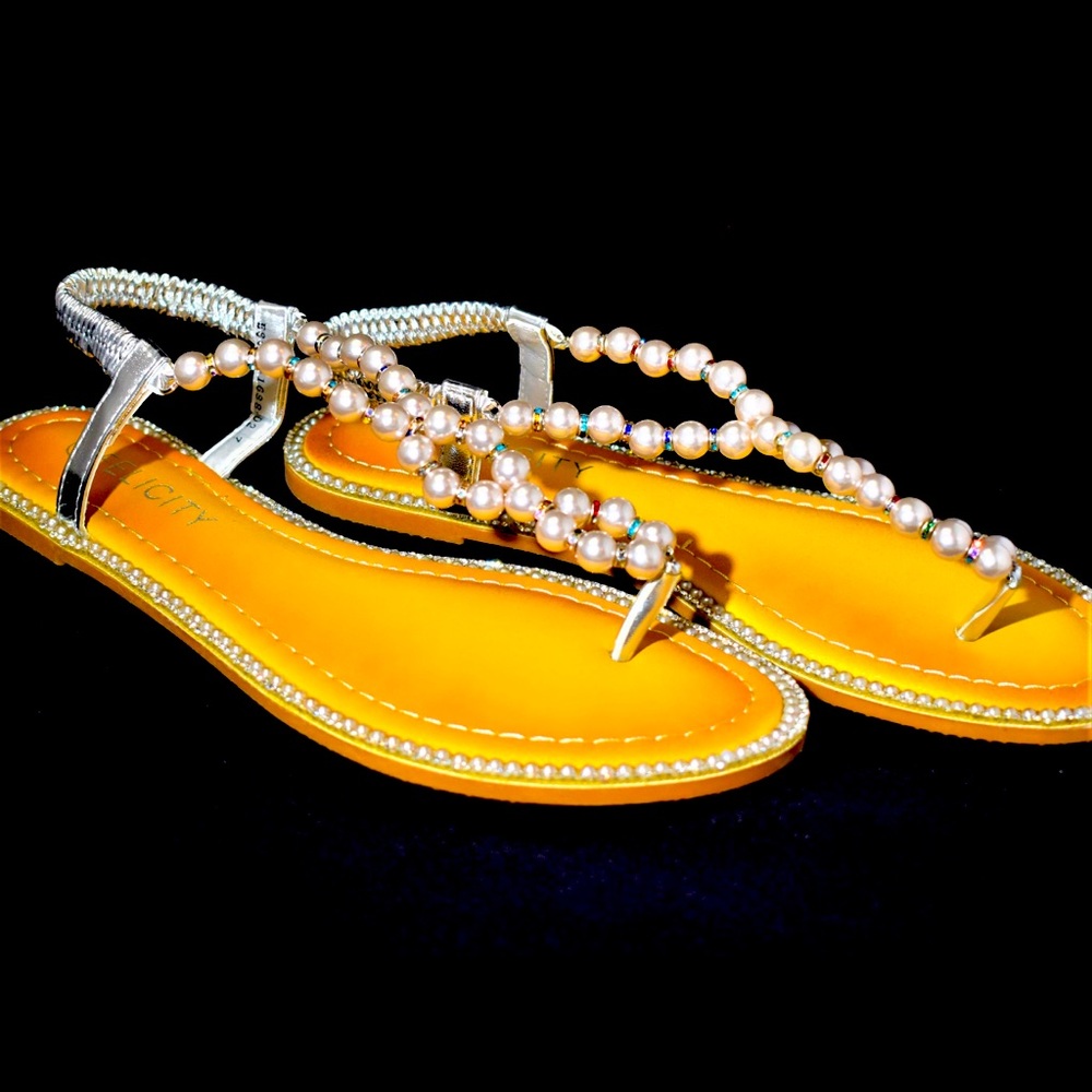 Silver Jeweled Thong Sandal